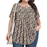 PEVRL Plus Size Tops for Women Summer 2026 Short Sleeve Shirts Tunics Square Neck Casual Loose Blouses 1X-5X