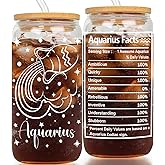 FatWongcoi Aquarius Gifts - 16oz Aquarius Constellation Glass Cup for Women Men - Birthday Gifts for Astrology Fans Coworker Friends - Zodiac Sign Gifts for Boss Lady Employee