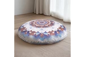 DAWNYIELD Meditation Cushion 32 Inch Round, Extra Thick Memory Foam Floor Pillow with Removable Washable Cover, Bohemian Mandala Yoga Cushion for Adults - Ideal Holiday Decor