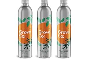 Grove Co. Ultimate Dish Soap Refills (3 x 16 Fl Oz) Removes 48-hr Stuck-on Food & Grease, No Plastic or Parabens, 100% Natural Orange & Rosemary Fragrance