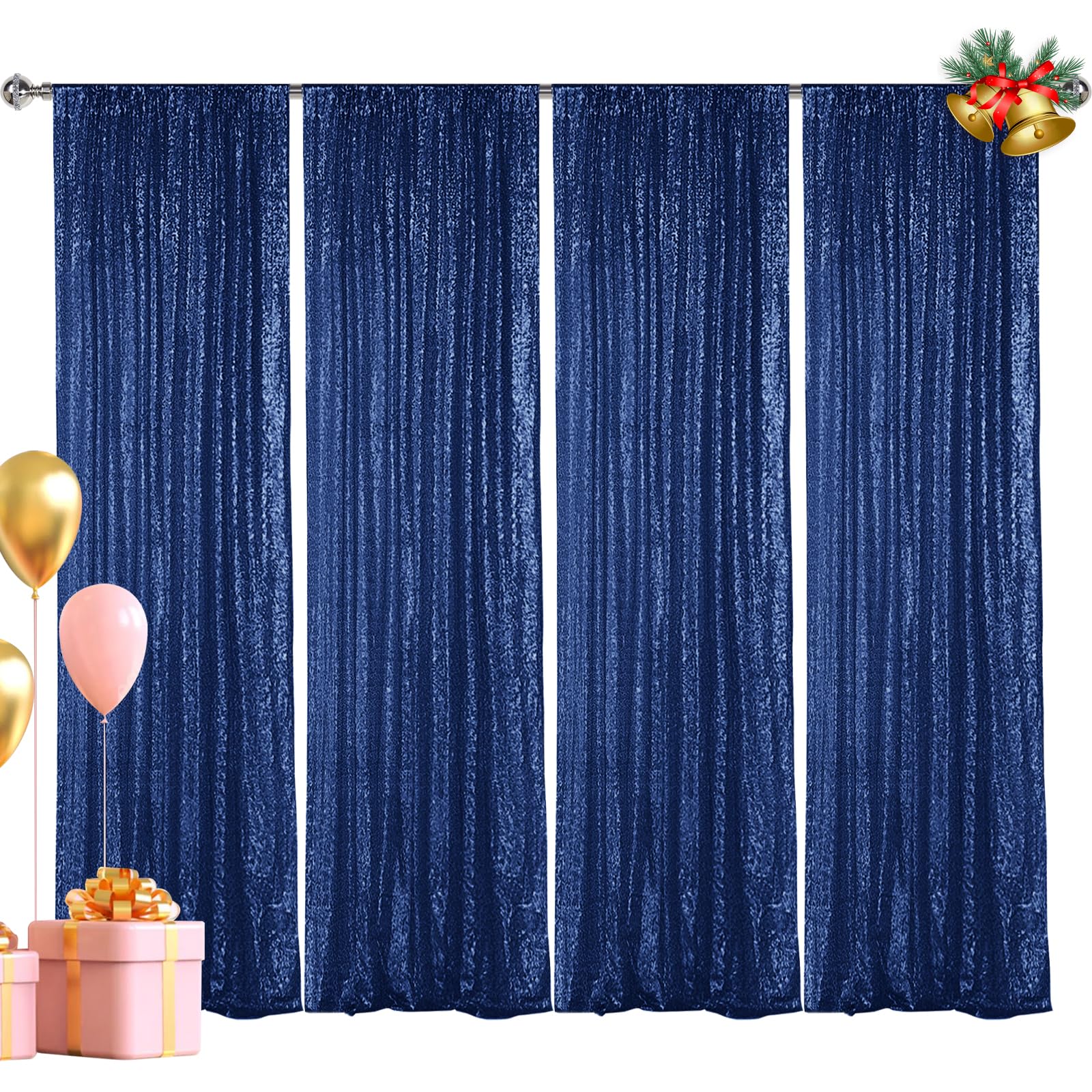 Photo 1 of Hahuho Navy Sequin Backdrop Curtain, 4PCS 2FTx8FT Glitter Backdrop Curtain for Parties, Christmas, Wedding, Party Decoration?4 Panels, 2FT x 8FT, Navy