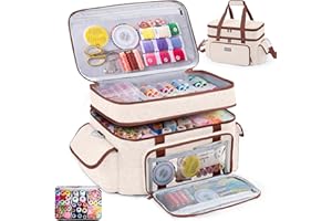 AMOIGEE Large 15" Double-Layer Sewing Storage Bag with Detachable Diviers – Large Sewing Organizer with Shoulder Strap, Elastic Loops for Sewing Supplies, Tools & Accessories