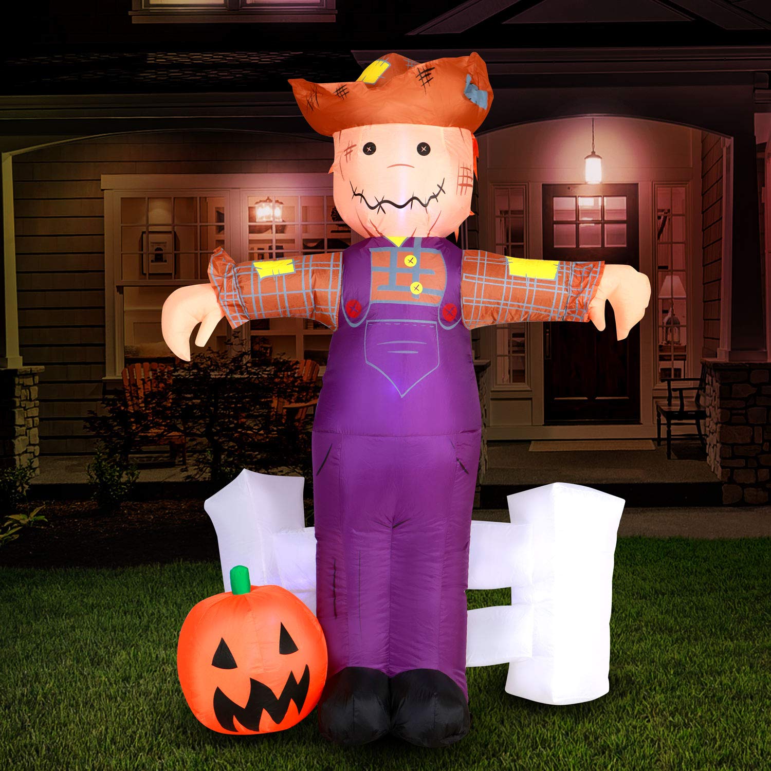 Holidayana 6 ft Inflatable Halloween Scarecrow Scarecrow with Pumpkin Yard