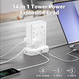 toomke 8 Way Tower Extension Lead with USB C & USB A, 1.8m, 4 Independent view 2