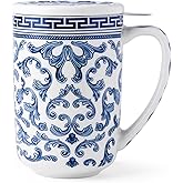 AmorArc Porcelain Tea Mug with Infuser and Lids, 18 Oz Large Cup Strainer with Bag Holder for Loose Leaf Tea, Steeping Coffee Mug for House-Warming Wedding Birthday Gift