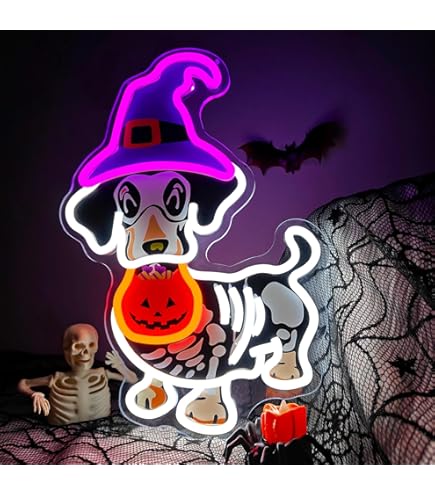 Amazon.com: Halloween Skeleton Dog Neon Sign for Wall Decor Witch