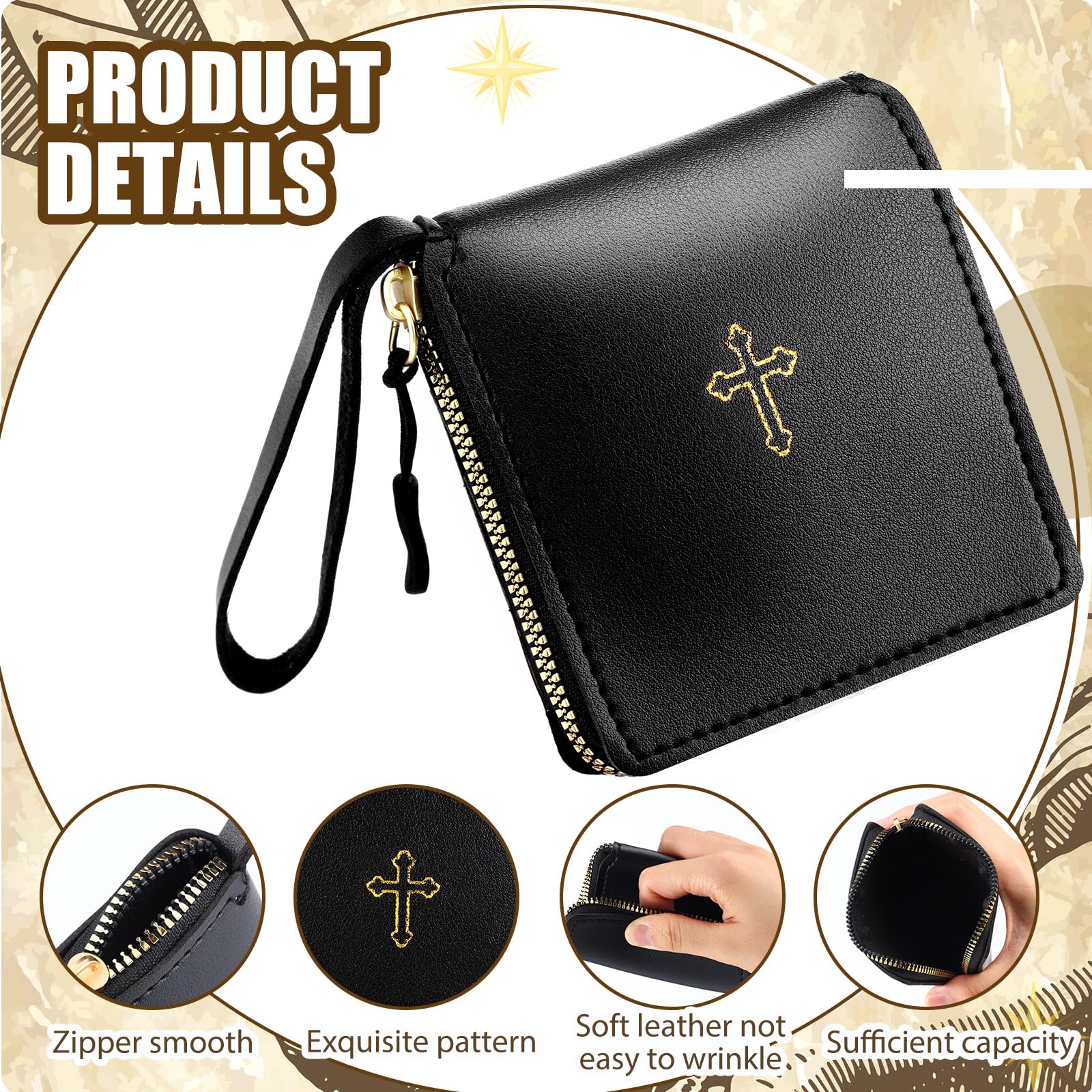 Huhumy 2 Pcs Leather Communion Purse for Pyx with Gold Latin Cross Container Catholic Budded Gold Toned Case Cross Pyx Bag for Communion Priests Deacons Eucharist Holy Gift (Hand-held Style)