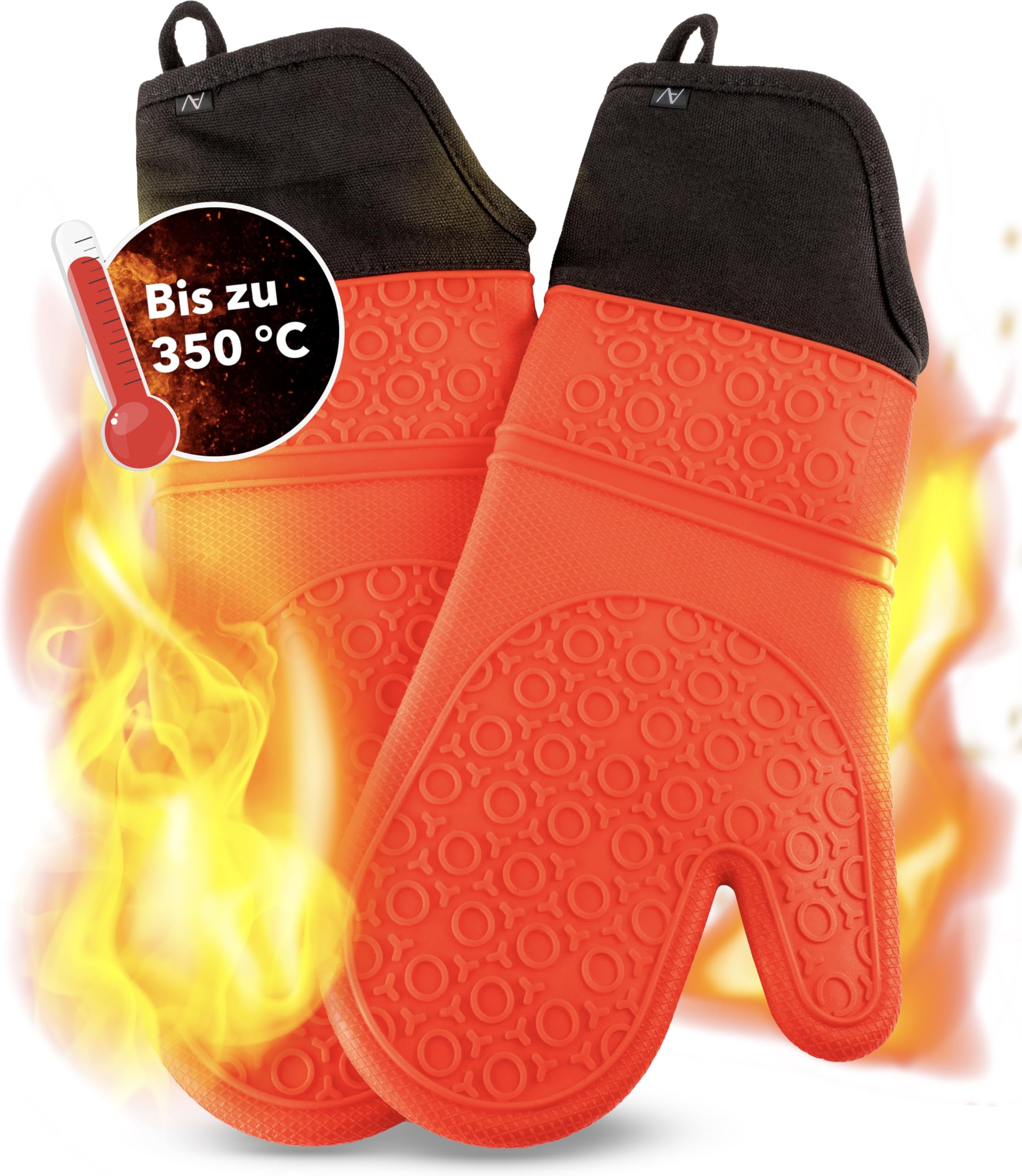 AVANA Silicone Oven Gloves Heat Resistant Anti-Slip Cooking Gloves with Soft Cotton Lining up to 350°C Gloves for Cooking and Baking - Red