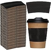 Patelai 100 Pcs Black Disposable Coffee Cup Sleeves for Hot Drinks Wavy Pattern Paper Corrugated Cup Sleeves for Heat Insulation Fits 12, 16, 20, 22, 24 oz Cold Bulk Jacket Holder