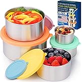 EcoEarth - Stainless Steel Food Storage Containers with Silicone Lids - Stackable Set of 5, Round Nesting Sizes - Meal Prep & Snack Lunch Box Supplies - Plastic Free, Airtight & Leakproof for Travel