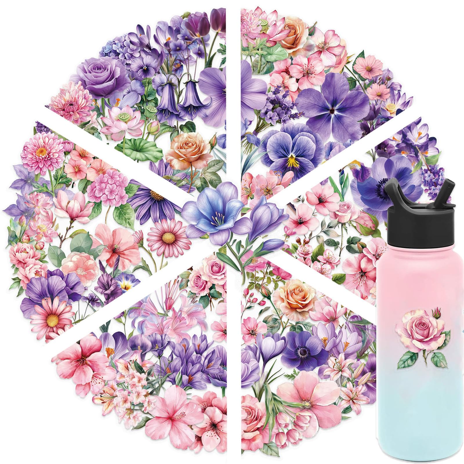 Photo 1 of 100 Pieces Natural Flower Stickers for Scrapbooking, Self-Adhesive Scrapbooking Stickers Supplies Journal Stuffers for Adult Card Making Letters DIY (Flower-100)