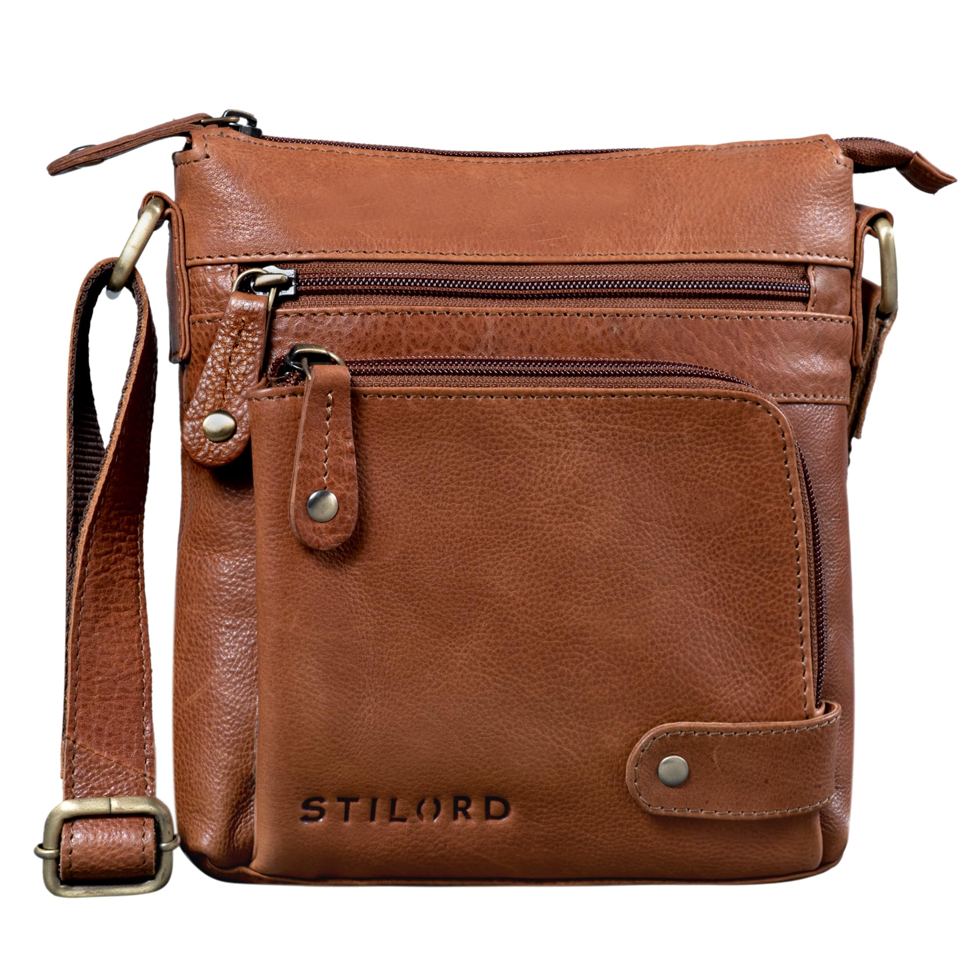 STILORD "Cameron" Leather Shoulder Bag Small for DIN A5 Documents 8.4 Inch Tablet Cross Body Bag Satchel Pouch Messenger in Genuine Leather Colour:Texas - Brown