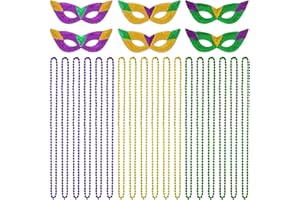 Gvhntk 7Pcs Mardi Gras Accessories Mardi Gras Green Purple Gold Beads Necklaces Faux Feather Headband for Women Men Party Cos