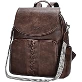 VASCHY Backpack Purse for Women, Fashion Cute Vegan Leather Flap Backpack Convertible Handbag for Ladies with Guitar Strap Coffee