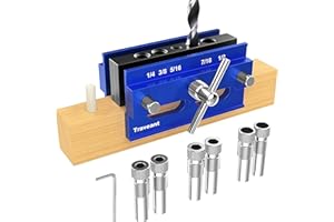 TRAVEANT Self Centering Dowel Jig kit, Drill Guide Bushings Set, Wood Working Tools Drill and Accessories, Adjustable Width Drilling Guide Power Tool Accessory Jigs Tools for Men (Klein Blue)