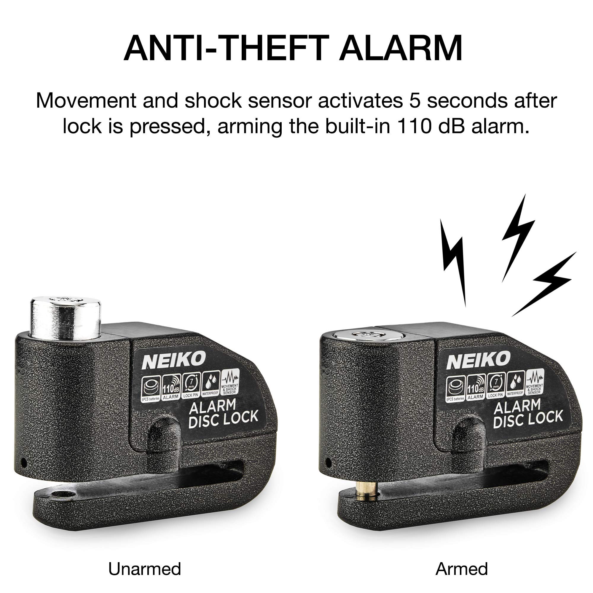NEIKO 52908A Motorcycle Locks Anti Theft with Alarm, Motorcycle Disc Lock with Alarm, Disk Lock Anti-Theft Motion Sensor, Security Lock Brake, Universal Alarm Lock for Motorcycles, Bicycles & More