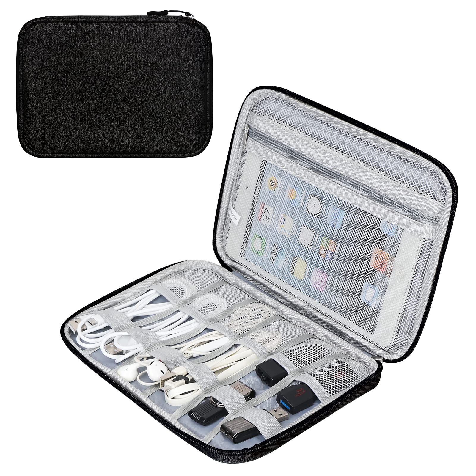 Photo 1 of FYY Electronic Organizer, Travel Cable Organizer Bag Pouch Accessories Carry Case Portable Waterproof All-in-One Storage for Cable, Cord, Charger, Phone, Earphone - Large Black
