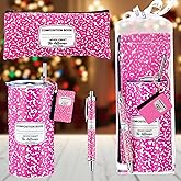 Sieral 4 Pcs Teacher Appreciation Gifts for Women Teacher Appreciation Week Gifts with Clear Box Composition Book Printed 12 oz Insulated Tumbler Pencil Pouch Keychain Thank You Gift(Pink)