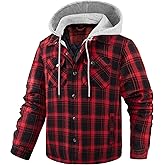 WULFUL Men's Cotton Plaid Shirts Jacket Fleece Lined Flannel Shirts with Hood