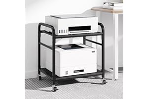 niffgaff 2 Tier Under Desk Printer Stand with Storage, 22" Rolling Printer Cart with Lockable Wheels, Height Adjustable Shelf