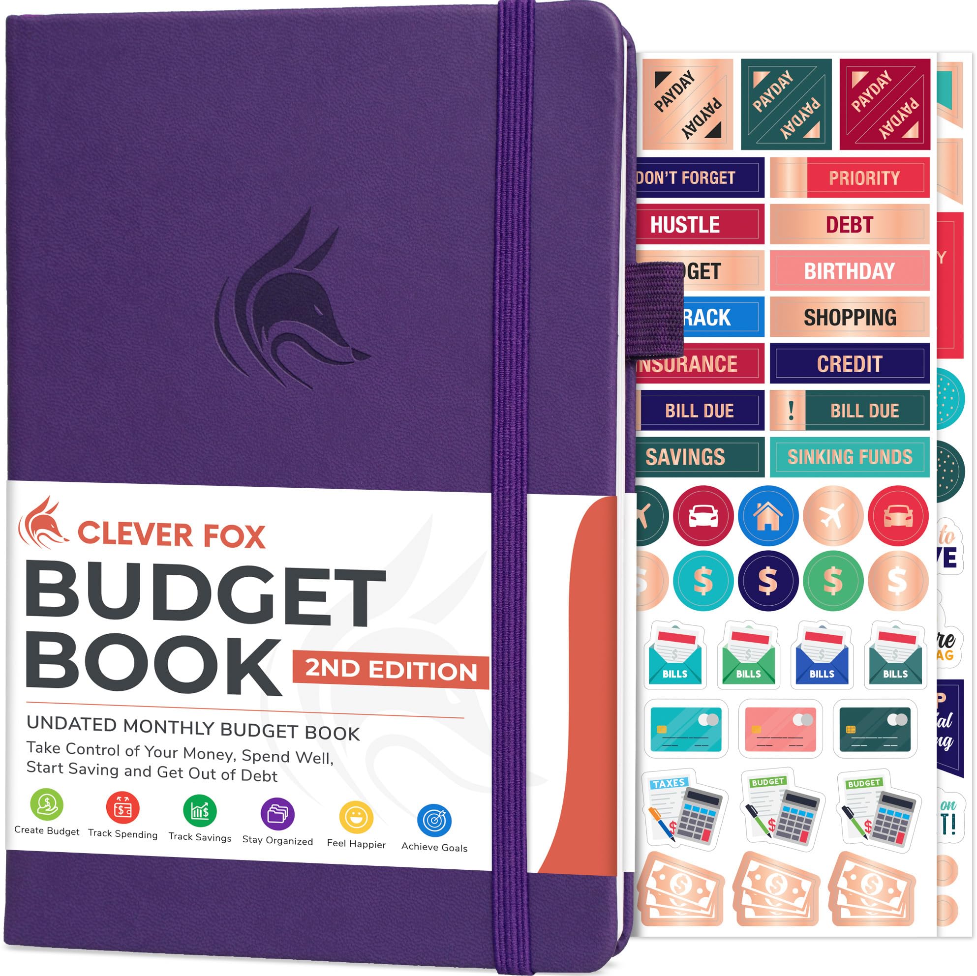 Clever Fox Budget Book 2.0 – Financial Planner & Expense Tracker Notebook. Monthly Budgeting Money Organizer. Compact, 13.5x19cm (Purple)
