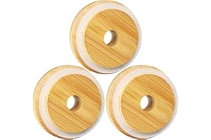 SBMKK Bamboo Lids for Glass Cups, Wooden Lids for 16 OZ Beer Can Glass with Straw Hole, 70mm/2.75 Inch Mason Jar Replacment C