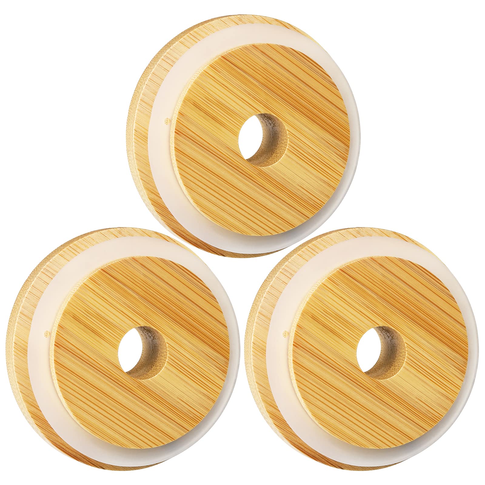 Photo 1 of SBMKK Bamboo Lids for Glass Cups, Wooden Lids for 16 OZ Beer Can Glass with Straw Hole, 70mm/2.75 Inch Replacment Cover