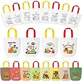 Fall Coloring Goodie Bags for Kids - 24Pcs Autumn Religious Theme Bulk Color Your Own Gift Bags with Handle Thanksgiving Reusable Coloring Bags Non Woven Tote Bag for DIY Crafts Painting Party Favors