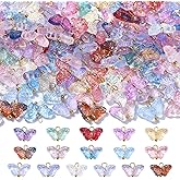KitBeads 150pcs 15 Colors Glass Moth Charms - Handmade Transparent Butterfly Summer Flying Insect for Jewelry Making Bracelets Bulk