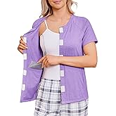 Deyeek Mastectomy Shirts with Drain Pockets for Women Short Sleeve Shirt Chemotherapy Must Haves