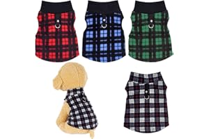 Rbenxia 4-Piece Buffalo Plaid Dog Sweater Set - Soft Fleece Vest & Pullover Jacket with Leash Ring for Puppy, Cat & Small Dog Pets - Warm Winter Outfits (X-Small)
