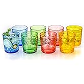 MIYOPESI 15oz Colorful Acrylic Glasses Drinkware (Set of 8), Honeycomb Stackable Shatter-Proof Plastic Tumblers, Reusable Plastic Drinking Glasses, BPA-Free, Dishwasher-Safe