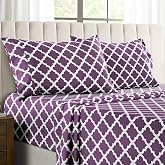 LUX D&eacute;cor Quatrefoil King Sheet Set - Ultra-Soft Microfiber Bed Sheets | 4 Piece Bed Sheets with Flat Sheet, 16 Inches Deep Pocket Fitted Sheet &amp; Pillowcases, Breathable, Oeko-TEX - Purple