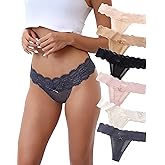 6 Pack Women’s Lace G-String Thongs - Lace Thong with Breathable Soft Fabric Stretch Sexy Lingerie