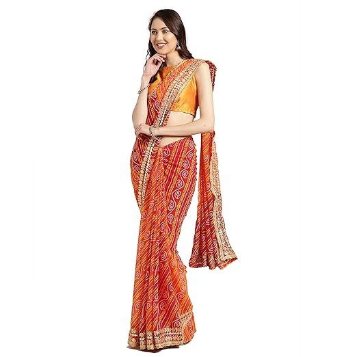 Womanista georgette with blouse piece Saree (TKIM773_ Orange & Red_ Onesize)