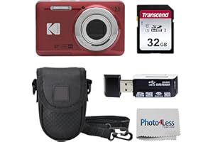 KODAK PIXPRO FZ55 16MP Digital Point & Shoot Camera, 5X Optical Zoom, 28mm Wide Angle, 1080P Full HD Video, Bundle with 32GB SD Card, Protective Case, and Hi-Speed Card Reader (Red)