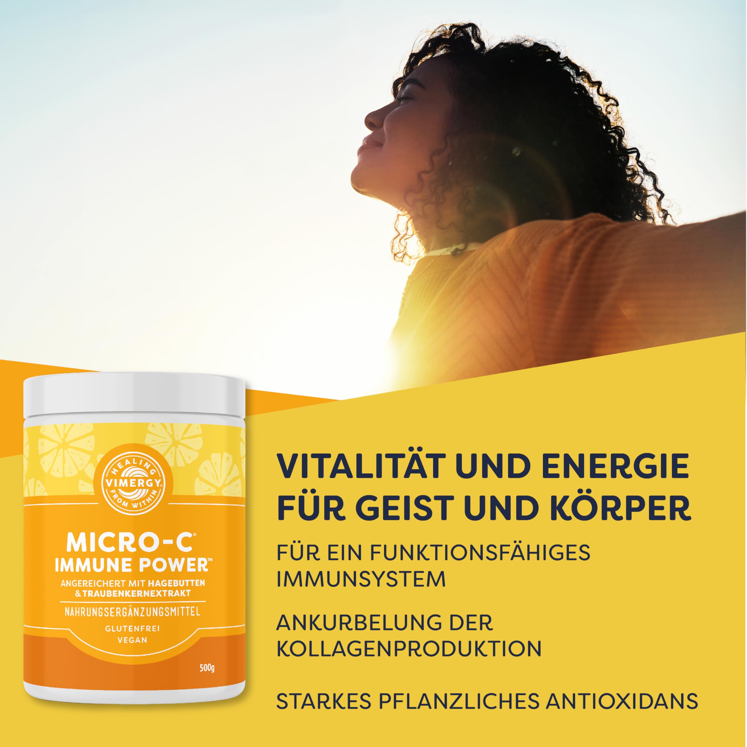 Vimergy Micro-C Immunkraft, 278 Einnahmen – Vitamin C 1000 mg – Sanfte Ascorbinsäure - Vitamin C Gepuffert als Pulver – Immunsystem & Nerven – Knochen & Knorpel – Glutenfrei -Vegan (500 g) 2
