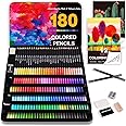 COOL BANK 180 Colored Pencils Set for Adult Coloring Books, Artist Pencils with Sketchbook, Coloring Book, Pencil Extenders, Eraser, Sharpener, Soft Core, Gift Tin Box for Beginners Artists