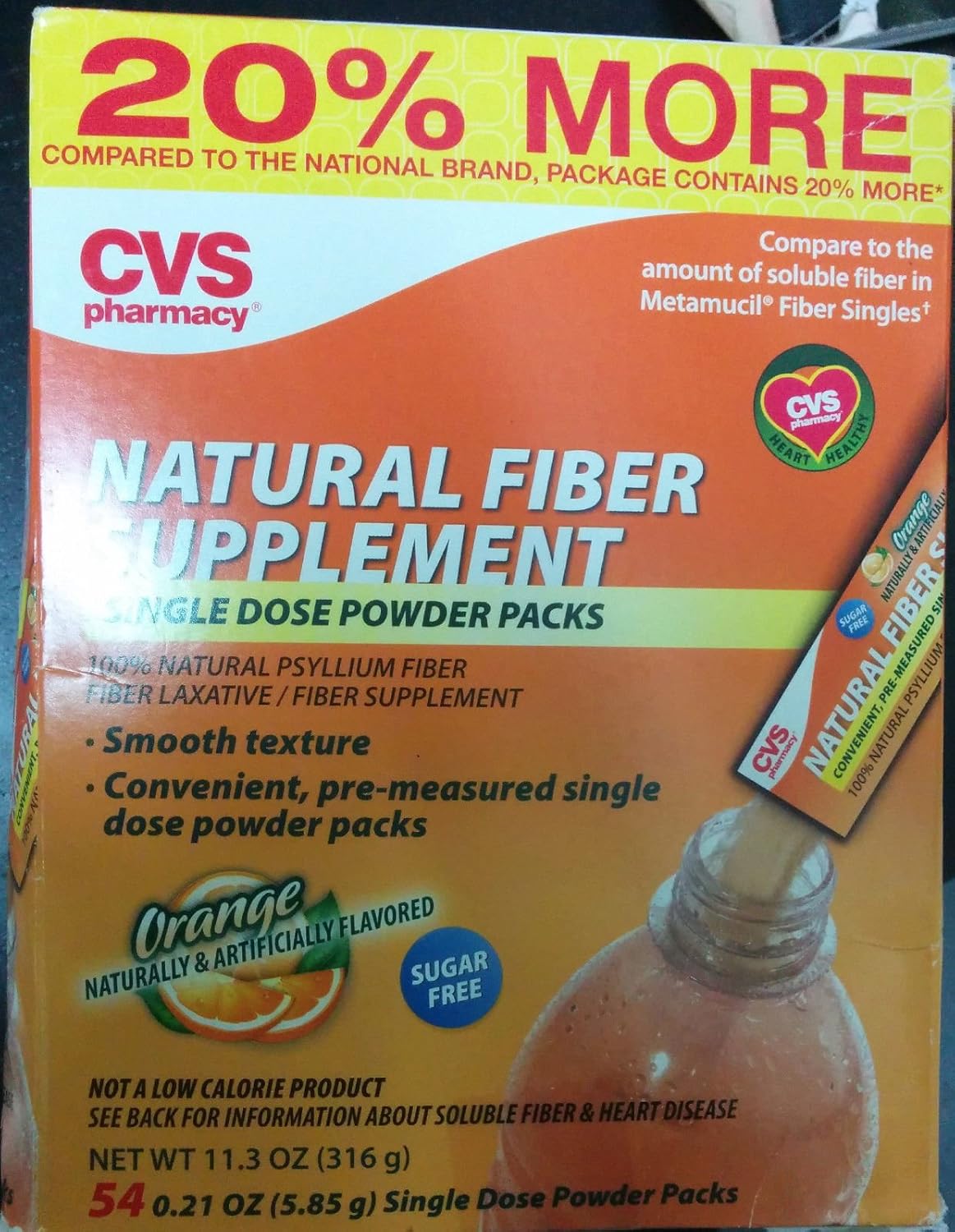 CVS Natural Daily Fiber Supplement Sugar Free Orange 54