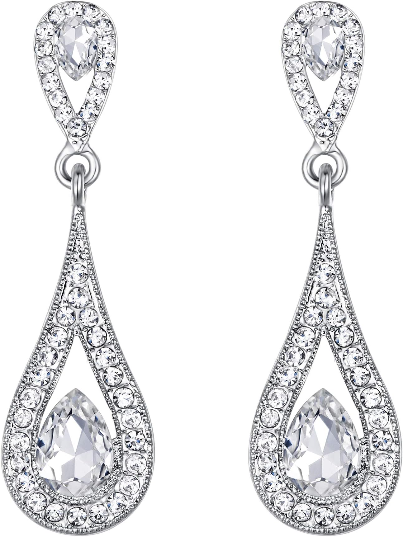 EVER FAITHWomen's Rhinestone Crystal Chandelier Dual Teardrop Dangle Earrings for Women, Prom Bridal Wedding Jewelry