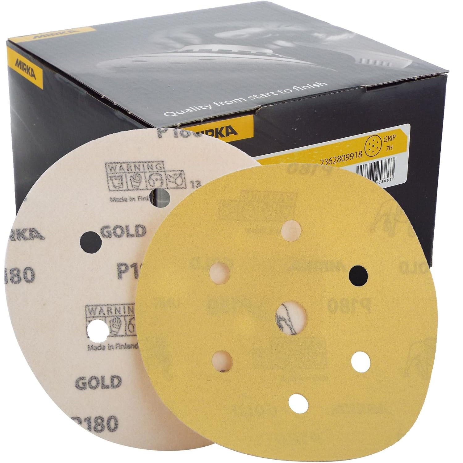 Mirka Gold HookIt DA Sanding Discs Ø 150mm 6" 180 Grit 6+1 Hole Sander