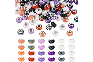 120Pcs European Large Hole Beads, Assorted European Crafts Beads for Halloween Jewelry Making Colorful Crystal Rondelle Space