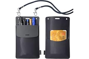 Tintris Pocket Protector, 3 Pack Leather Pen Pencil Holder Pouch Organizer for Men Pocket Shirt Lab Coat Small Tools, Designed with a Lanyard & an Extra Back Pocket, Thick PU Leather, Navy