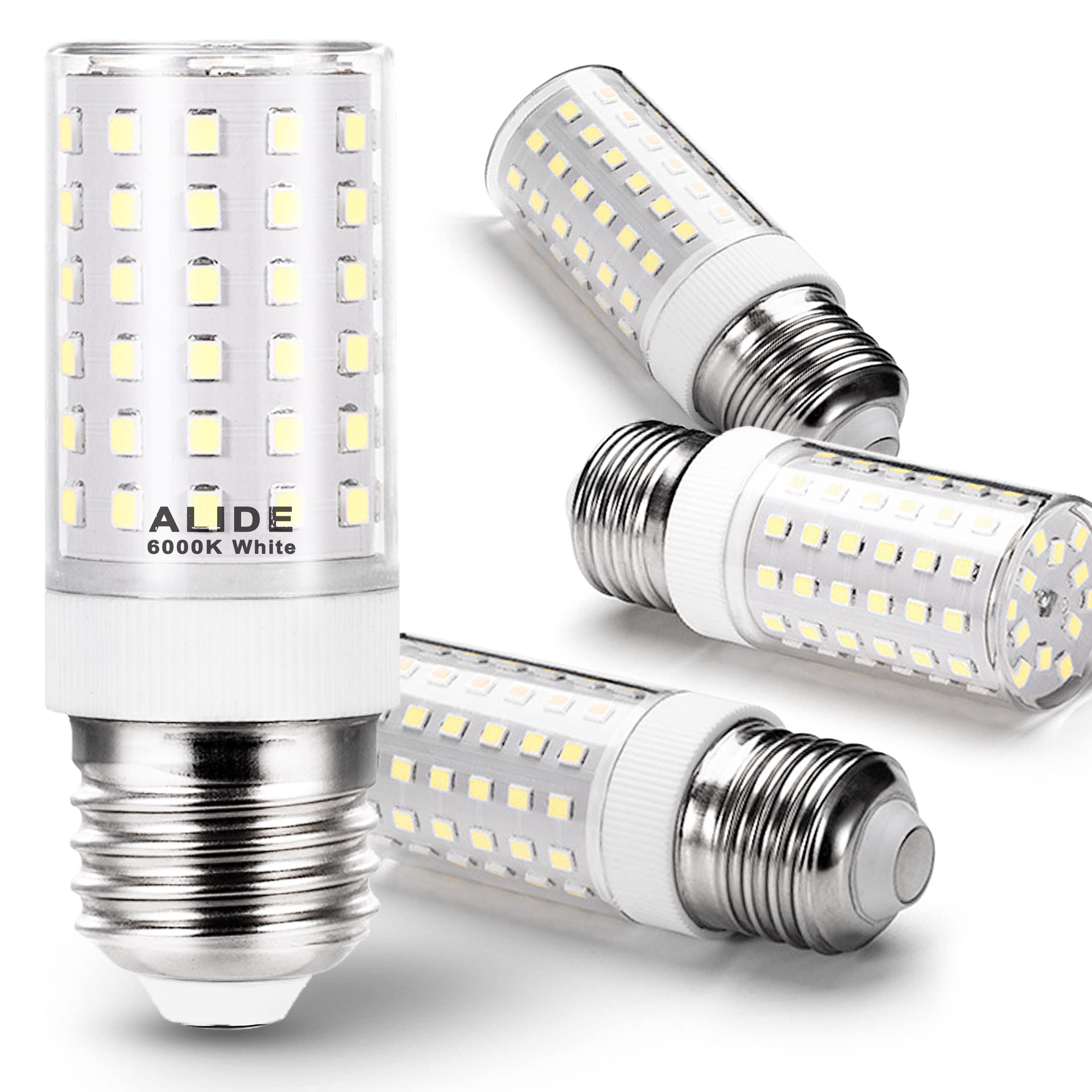 Photo 1 of ALIDE E26 100W Replacement LED Candelabra Corn Bulbs,6000K Bright Daylight White,E26 E27 12W LED Light Bulbs 1200LM for Ceiling Fan Chandelier Pendant Lighting Refrigerator,Non-dimmable,4 Pack