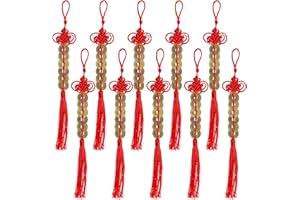 Miayon 10 Pieces Chinese Knot Red String Feng Shui Charm Vintage I-Ching Lucky Coin 2024 New Year Decorations Car Hanging Decoration Chinese Amulet for Family and Friends for Health Wealth (6 Coins)