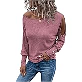 SweatyRocks Women's Cut Out Lantern Long Sleeve Tee Top Off Shoulder Plain Casual Holiday Spring Autumn Shirts