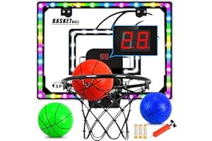 AOKESI Mini Indoor Basketball Hoop for Kids Scoring Hoop with 3 Balls,Led Light & Batteries Over The Door Bedroom Office Portable Basketball Toys Best Gift for Adults & Boys 4 5 6 7 8 9