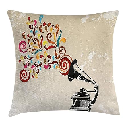 Music Decor Throw Pillow Cushion Cover Vintage Vinyl Record