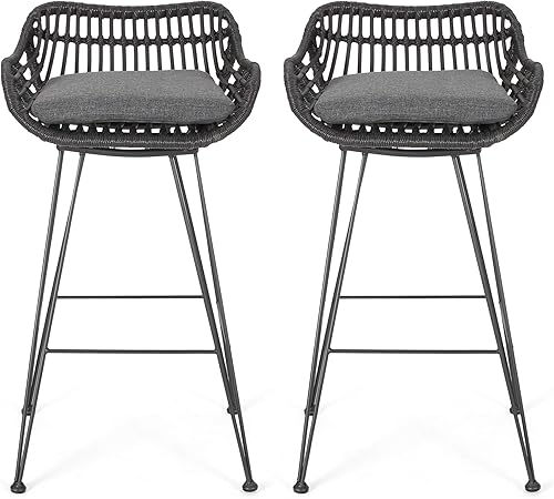 Amazon Com Great Deal Furniture Lisa Outdoor Wicker Barstools With Cushions Set Of 2 Gray And Dark Gray Garden Outdoor