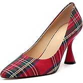 SHOWFOREST Women's Pumps High Heel Square Toe Slip on Work Heels for Women Business Office Party Dress Pumps Shoes with 3.5 Inch Chunky Heel